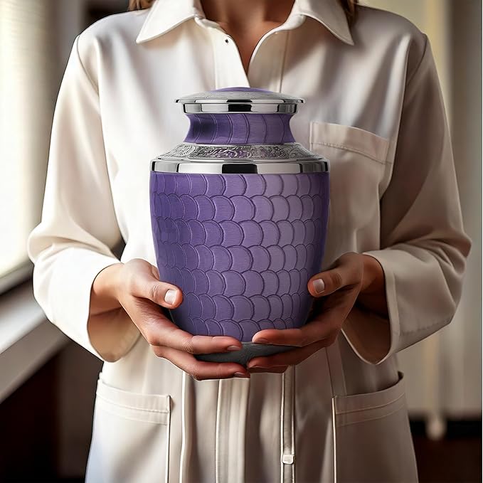 Adult Cremation Urn for Human Ashes – Large Aluminum Memorial Urn (200 Cu in) with Felted Base, Velvet Bag & Funnel