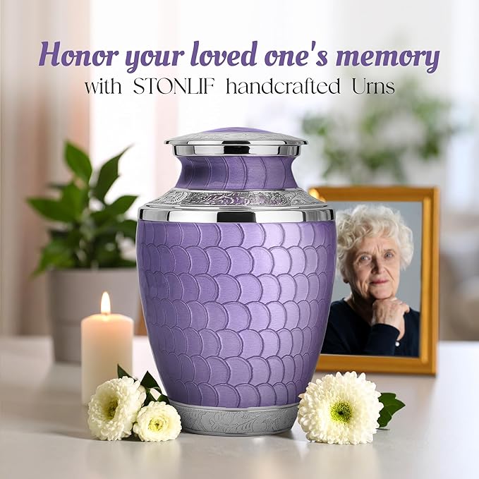 Adult Cremation Urn for Human Ashes – Large Aluminum Memorial Urn (200 Cu in) with Felted Base, Velvet Bag & Funnel