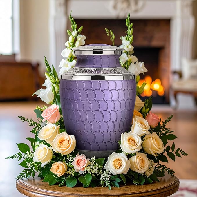 Adult Cremation Urn for Human Ashes – Large Aluminum Memorial Urn (200 Cu in) with Felted Base, Velvet Bag & Funnel
