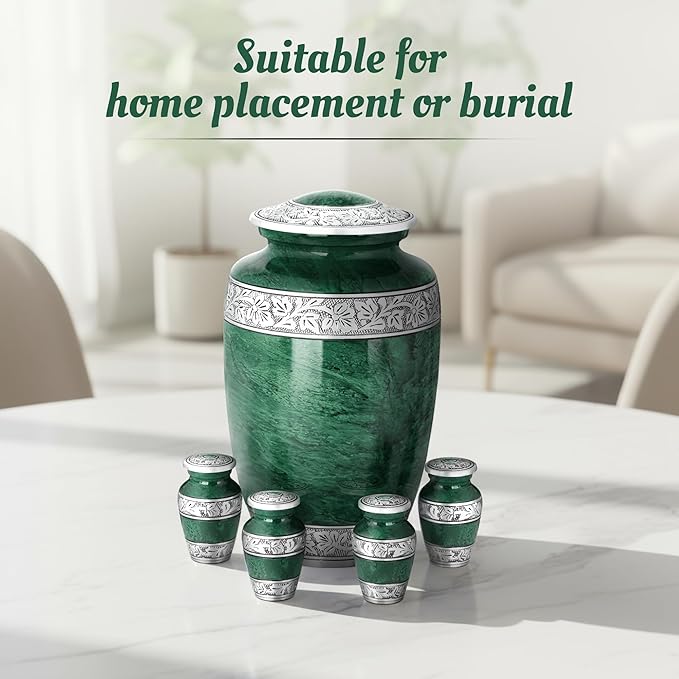 Green Marble Cremation Urn Set – Adult Funeral Urn with 4 Mini Keepsake Urns