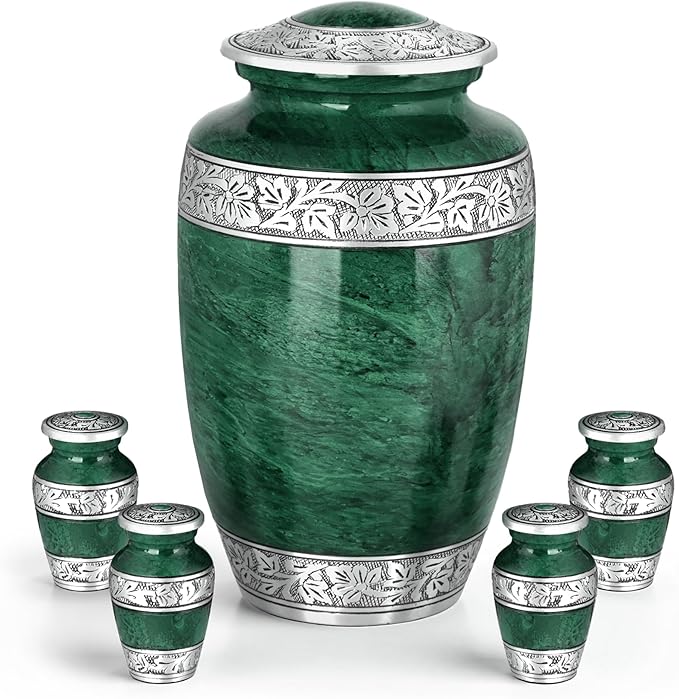 Green Marble Cremation Urn Set – Adult Funeral Urn with 4 Mini Keepsake Urns