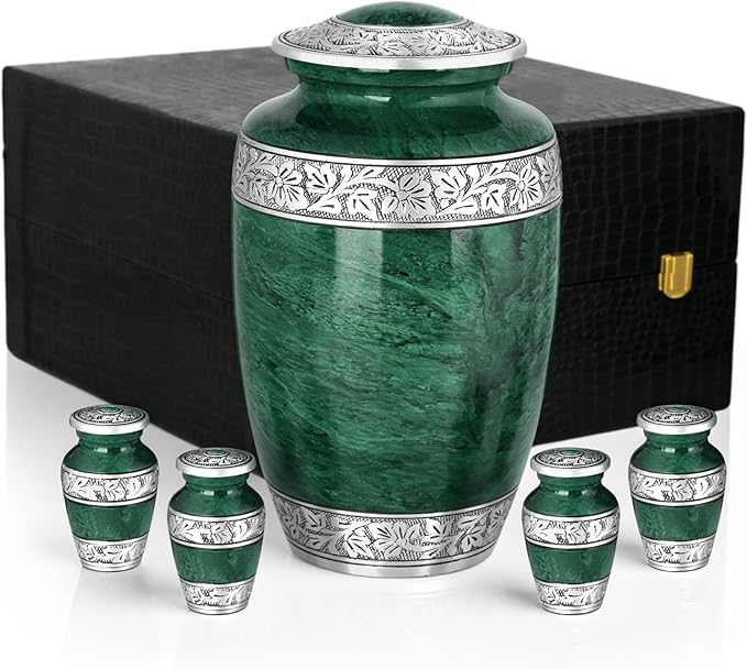 Green Marble Cremation Urn Set – Adult Funeral Urn with 4 Mini Keepsake Urns