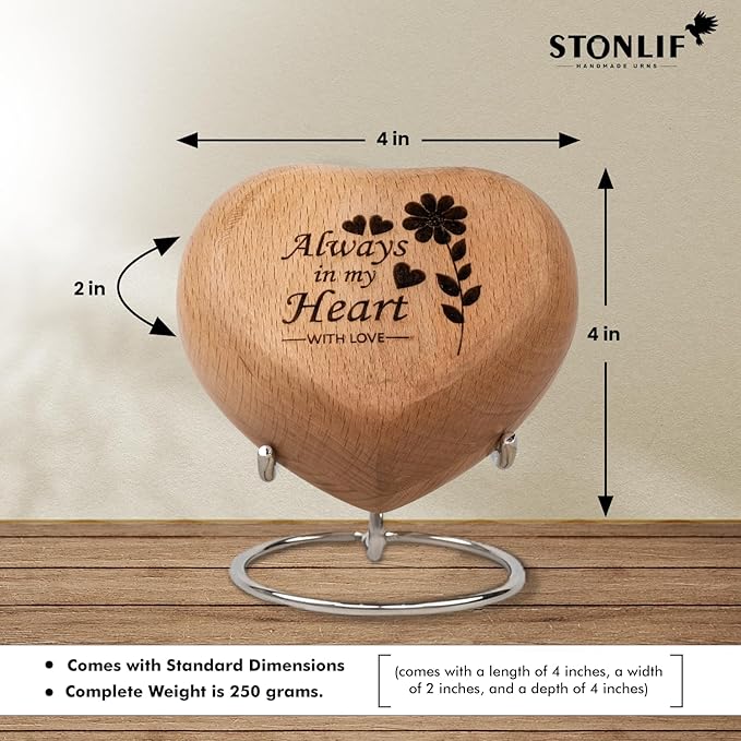 Personalised Wooden Heart Shaped Urns for Human Ashes