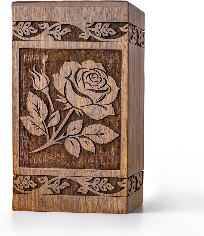 Wooden Cremation Urns for Human Ashes 120 lbs  - Wood Urn for Women, Men & Loved Ones - Rose