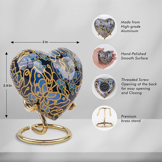 Butterfly Cremation Urn Small Keepsake Heart Urns for Human Ashes with Stand