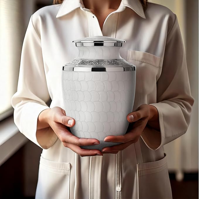 Adult Cremation Urn for Human Ashes – Large Aluminum Memorial Urn (200 Cu in) with Felted Base, Velvet Bag & Funnel