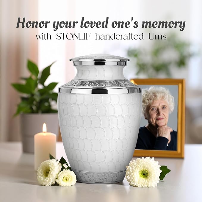 Adult Cremation Urn for Human Ashes – Large Aluminum Memorial Urn (200 Cu in) with Felted Base, Velvet Bag & Funnel
