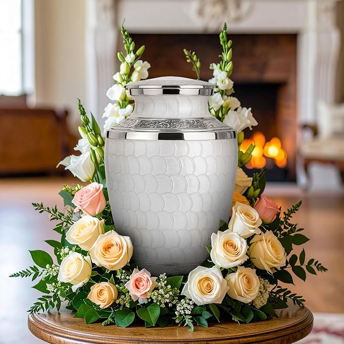 Adult Cremation Urn for Human Ashes – Large Aluminum Memorial Urn (200 Cu in) with Felted Base, Velvet Bag & Funnel