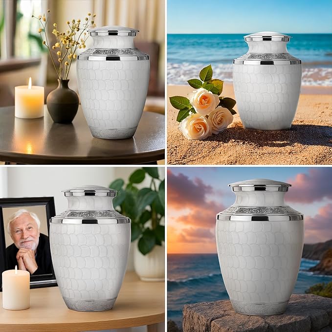 Adult Cremation Urn for Human Ashes – Large Aluminum Memorial Urn (200 Cu in) with Felted Base, Velvet Bag & Funnel