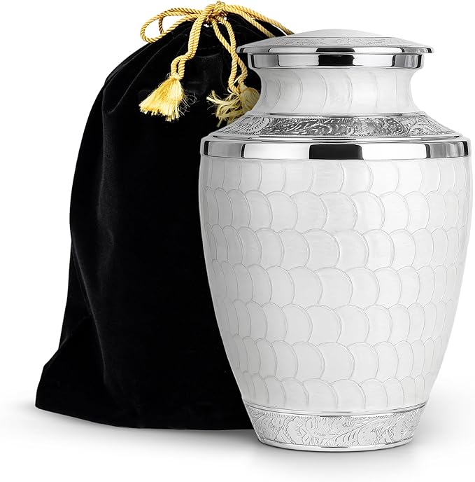 Adult Cremation Urn for Human Ashes – Large Aluminum Memorial Urn (200 Cu in) with Felted Base, Velvet Bag & Funnel