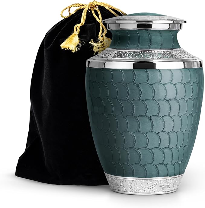 Adult Cremation Urn for Human Ashes – Large Aluminum Memorial Urn (200 Cu in) with Felted Base, Velvet Bag & Funnel