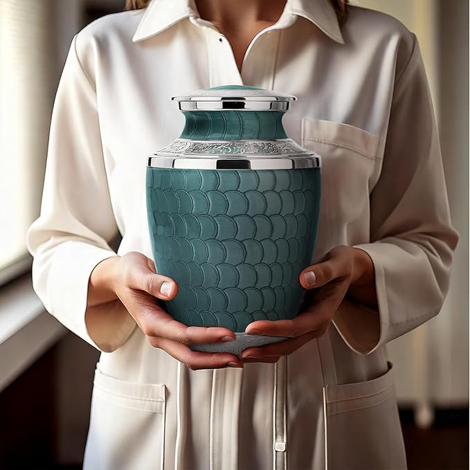 Adult Cremation Urn for Human Ashes – Large Aluminum Memorial Urn (200 Cu in) with Felted Base, Velvet Bag & Funnel