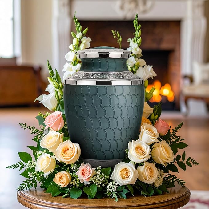 Adult Cremation Urn for Human Ashes – Large Aluminum Memorial Urn (200 Cu in) with Felted Base, Velvet Bag & Funnel