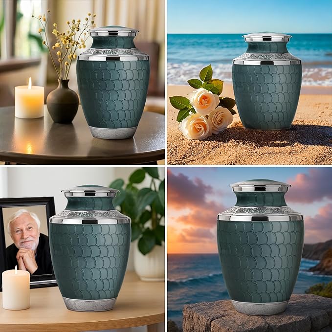 Adult Cremation Urn for Human Ashes – Large Aluminum Memorial Urn (200 Cu in) with Felted Base, Velvet Bag & Funnel