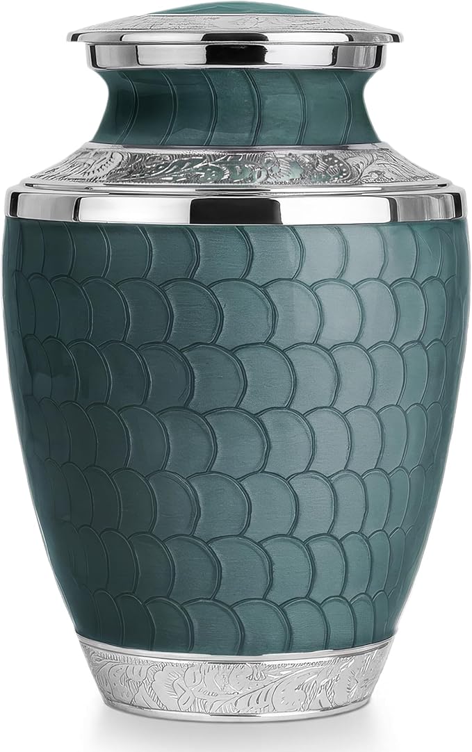 Adult Cremation Urn for Human Ashes – Large Aluminum Memorial Urn (200 Cu in) with Felted Base, Velvet Bag & Funnel
