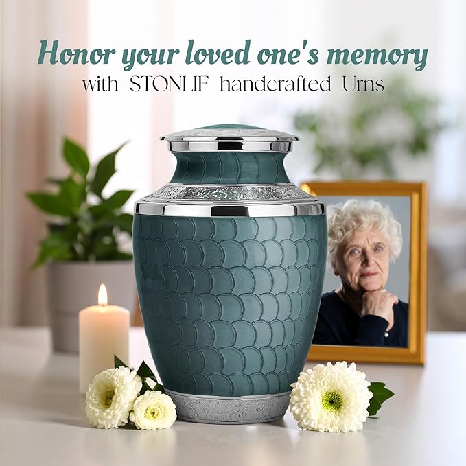 Adult Cremation Urn for Human Ashes – Large Aluminum Memorial Urn (200 Cu in) with Felted Base, Velvet Bag & Funnel